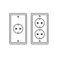 Simple and double electrical outlets on a white background