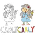 The simple drawing cartoon for coloring image of children with different names in the compatibility with the character Royalty Free Stock Photo