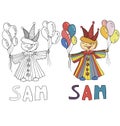 The simple drawing cartoon for coloring image of children with different names in the compatibility with the character