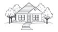 Simple Sketch of a Family House with Trees and Pathway Royalty Free Stock Photo
