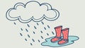 A simple drawing of a rain cloud and a pair of red rain boots, vector design Generative AI Royalty Free Stock Photo
