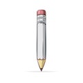 Simple drawing of a silver pencil with a pink rubber eraser, isolated on white, ready for school and writing Royalty Free Stock Photo