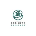 Simple eco city gardener logo in style linear vector illustration, modern city greening logo design, business real estate vector Royalty Free Stock Photo