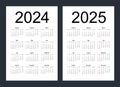 Simple editable vector calendars for year 2024, 2025. Week starts from Sunday. Vertical