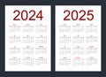 Simple editable vector calendars for year 2024, 2025. Week starts from Sunday. Vertical