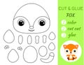 Simple educational game coloring page cut and glue sitting baby fox for kids. Educational paper game for preschool children. Color Royalty Free Stock Photo