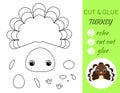 Simple educational game coloring page cut and glue sitting baby turkey for kids. Educational paper game for preschool children. Royalty Free Stock Photo