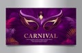 Elegant Carnival Brazilian Festival horizontal banner, Golden Purple background design