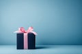 Navy Blue Gift Box with Pink Bow Royalty Free Stock Photo