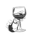 A simple and elegant illustration of a hand holding a glass of wine Royalty Free Stock Photo