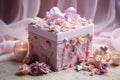 A simple yet elegant pink gift box with a charming bow on top, perfect for presenting your special gift., A romantic pastel-