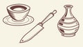 Rustic Still Life: Coffee Cup, Kitchen Knife, and Decorative Vase, vector design Generative AI Royalty Free Stock Photo