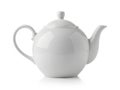 Elegant white ceramic teapot with round body and lid isolated on white background Royalty Free Stock Photo