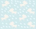 Simple endless pattern with silhouettes of unicorns and falling oak leaves on light blue background in vector. Print for fabric Royalty Free Stock Photo