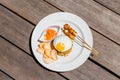 Simple english breakfast on wooden background