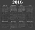 Simple european square calendar 2016 Royalty Free Stock Photo