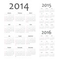 European 2014, 2015, 2016 year vector calendars