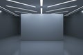 Simple exhibition hall interior with empty mock up place on gray wall. Royalty Free Stock Photo