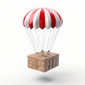 A simple express delivery carton hangs on a red and white air balloon generative AI