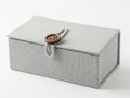 A simple fabric storage box with a wooden button closure Royalty Free Stock Photo