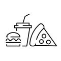 A simple fast food icon with a glass of pizza and a hamburger.