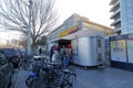 Simple fast food kiosk near metro station, adobe rgb