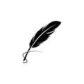 Feather quill pen icon, classic stationery illustration.