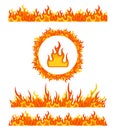 Simple fire border patterns and round frame. Flame borders vector