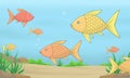 Simple Fish Drawing Under Water with Coral, Seaweed and Sand Decoration. Royalty Free Stock Photo