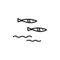 Simple fish . Hand drawn line icon . Outline of a fish concept isolated on a white background. Marine element , seafood. Vector Royalty Free Stock Photo