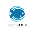 Simple fish logo with circle design template, Marine life icon, blue color