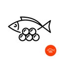 Simple fish silhouette with caviar line icon