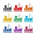 Simple fishing boat icon, color set