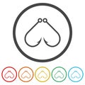 Simple fishing hook icon design. Set icons in color circle buttons