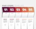 Simple five steps infographic template on folded paper with red accent Royalty Free Stock Photo