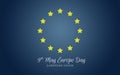 Simple flag of European Union, 9 May europe day. yellow star isolated on gradient dark blue color.