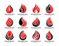 Simple flame fire water drop logo design bundle Royalty Free Stock Photo