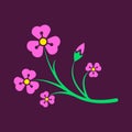 Flat art color sign of sprig of pink flowers at spring