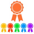 Simple, flat award ribbon icon. Six color variations. Isolated on white