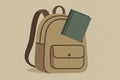 Simple flat backpack with one book sticking out â muted colors Royalty Free Stock Photo