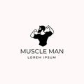 Simple flat bearded muscular bodybuilder flexing his muscle pose icon and logo design