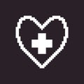 simple flat 1bit vector pixel art icon of abstract heart with medical cross inside Royalty Free Stock Photo