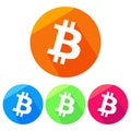 Simple, flat bitcoin icon/logo. Four variations. Casting a shadow