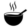 Simple, flat, black and white bowl of soup hot icon. Isolated on white Royalty Free Stock Photo