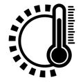 Simple flat black and white weather temperature icon with sun shape and air thermometer Royalty Free Stock Photo