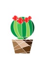 Simple flat cactus vector icon. Green blossoming cactus with red flowers pictogram isolated Royalty Free Stock Photo