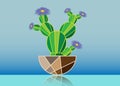 Simple flat cactus vector icon. Green blossoming cactus with flowers pictogram isolated Royalty Free Stock Photo
