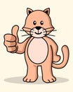 Simple flat cartoon of a cute cat doing thumbs up