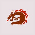 Simple Flat Cartoon Red Dragon Silhouette Tribal Animal Design Illustration