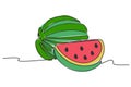 simple flat color continuous one line drawing of watermelon fruit
